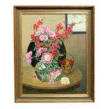 JOHN R TROUT - Still Life of Flowers in a Vase - oil on board, signed lower left, framed, 40cms by