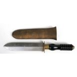 A Siebe Gorman divers knife, the straight double edged blade engraved with makers name, ribbed