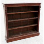 A Victorian mahogany open bookcase, standing on a plinth base, 122cm, (48ins) wide.