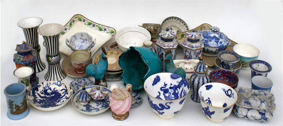 A quantity of assorted ceramics including a Victorian spill vase, a pair of Winton vases and other