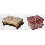 A Victorian needlework upholstered box stool, together with a small tapestry upholstered