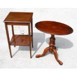 A Victorian mahogany oval tripod table with central shell inlay, 48cm (23ins) wide; together with an