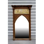 A Regency Pier mirror with gilded painted panel above an arched plate, 51cm (20ins) wide.