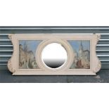 A late 19th century white painted rectangular overmantle mirror, the circular plate flanked by a