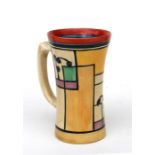 A Clarice Cliff Art Deco 'Branch and Squares' pattern mug, 12cm (4.75ins) high. Condition Report