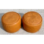 A pair of pale brown retro foot stools, embossed 'Sherborne, Made in England' to underside (2).