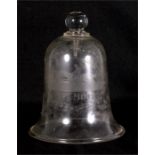 A Victorian glass bell, etched with a horse and jockey, inscribed 'Exmoor', named and dated 1888,