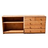 A modern pine chest of two short and three long drawers; together with a matching open bookcase,