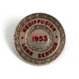 A rare 1953 Rediffusion Long Service silver & enamel lapel badge, engraved to reverse 'Anthony