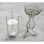 A two-tier wire work plant stand and a metal washstand (2).