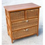 A modern pine chest with two short and two long wicker drawers, 70cm (27.5ins) wide.