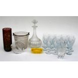 A Royal Brierley iridescent Art glass vase, a Victorian ice bucket, a bohemian vase, a set of