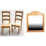 A pair of modern solid wood high-back kitchen chairs, together with a modern light oak framed wall