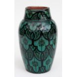 A Middle Eastern pottery vase, decorated in the Persian style on a deep green ground 25.5cm 10(