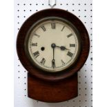 A Victorian rosewood & mahogany cased drop dial wall clock, the painted dial with Roman numerals,