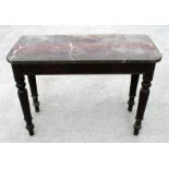 A William IV mahogany side table with figured rouge marble top, on turned & fluted legs, 107cm (