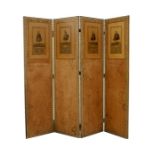 A late 19th / early 20th century three-fold screen decorated with classical panels depicting
