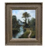 O T Clark - River Scene with Swans - signed lower left, oil on canvas, framed, 42 by 52cm (16.5 by