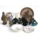 A group of Poole Pottery Stoneware animals, a pair of Poole Pottery dolphins, a hand painted Poole