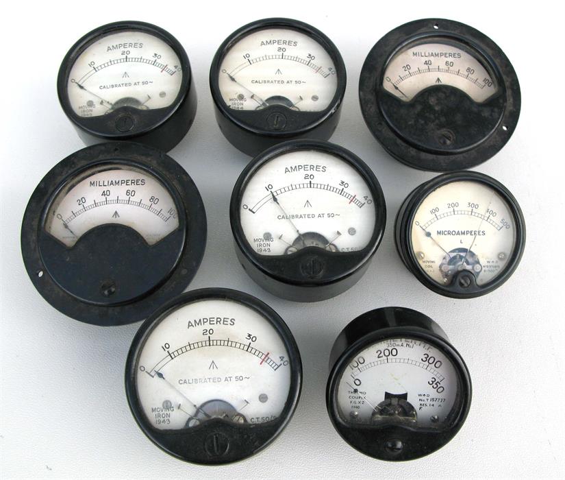 Eight WWII Military marked and dated aircraft cockpit dials.