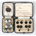 A gentleman's boxed 9ct gold and enamel cufflink and button set, together with a boxed silver and