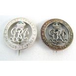 Two WWI silver War badges for Services Rendered, numbered to the reverse B160780 and B136565.