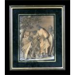 An early 19th century silkwork picture, depicting Christ and a Beggar, framed and glazed, 23 by 29cm