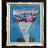 Mary Barker (Modern British) - Lady in a Hat - textile portrait, framed and glazed, Brighton Art