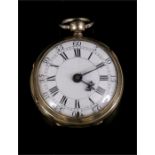 A 17th century open faced pocket watch, the white enamel dial with Roman and Arabic numerals, the