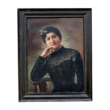 Lgudia Ahuili (?) - Portrait of a Young Lady - signed lower left, oil on canvas, framed, 58 by