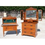 A late 19th century satin walnut triple mirror dressing chest, with three long graduated drawers;