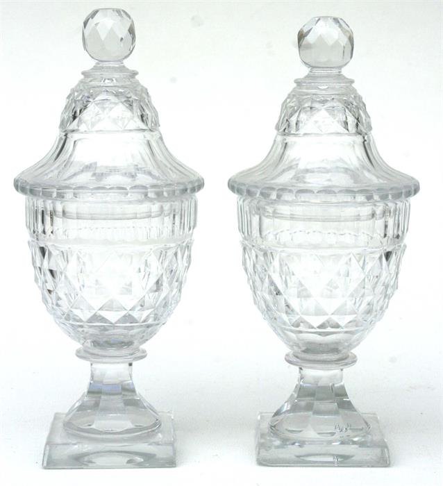 A pair of 19th century Irish cut glass bonbon dishes and covers, 17cm (6.75Ins) high. Condition - Image 2 of 3