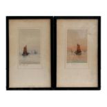 Stanley A Burchett - two miniature watercolours depicting boats at sea, 7.5 by 12cm (3 by 4.