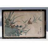 A 19th century Japanese woodblock print by Kitao Shigemasa depicting birds and foliage with