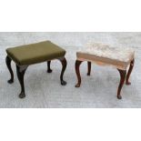 A 19th century walnut stool with shell capped cabriole legs, 57cm (22.5ins) wide; together with