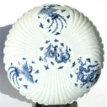 A Japanese blue & white charger, decorated with dragons and phoenix, six character mark to