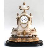 A 19th century French alabaster and gilt metal mantle clock, the white enamel dial with Roman