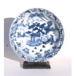 A Chinese blue & white charger, decorated with a figural landscape scene within a butterfly and