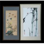 A Chinese painting of butterflies and flowers, signed Chen Yi Qi lower left, framed and glazed, 27