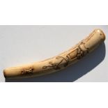 A Japanese carved stags antler Kiseru Zutsu pipe holder with vase and flower decoration 20cm (