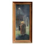 Manor of L F Herbert - Figure Standing under a Streetlight - oil on canvas, framed, 24 by 65cm (9.