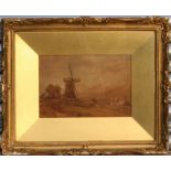 E Marillier - Windmill in Landscape - signed lower left corner, watercolour, framed and glazed, 22