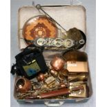 A Sorrento style galleried tray, various brass and other items (box).