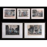 A set of five early 19th century aquatints - A Tour Through Paris, including 'The Charcoal Porters',