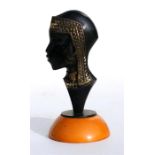 A mid 20th century Israeli Haruli cast bronze bust of a Nubian lady on a phenolic plinth, 15cm (