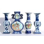 A pair of Chinese blue and white vases, 31cm (12.25ins) high; together with two Chinese blue and