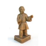 A Chinese Republic soapstone figure of a boy holding a bird, 10cm (4ins).