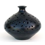 A Japanese reticulated Studio Pottery vase, 12cm (4.75ins) high.