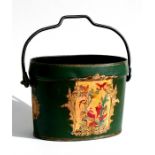 A Victorian oval green painted decoupage bucket.