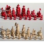 A 19th century Chinese Canton Export figural ivory chess set, the largest piece 9.5cm (3.75ins)